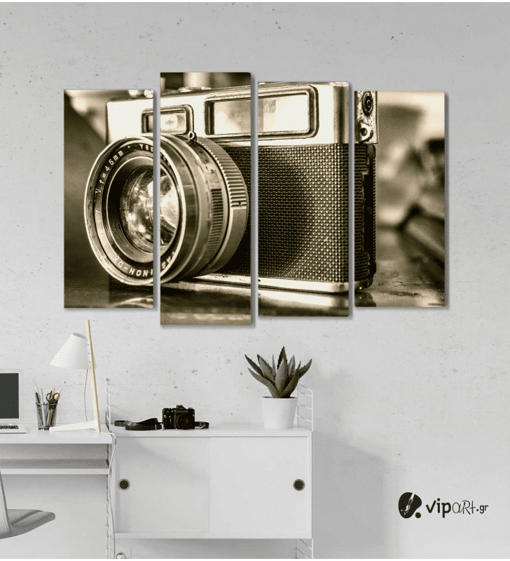 Πίνακας Καμβάς Τετράπτυχος vintage Retro Camera