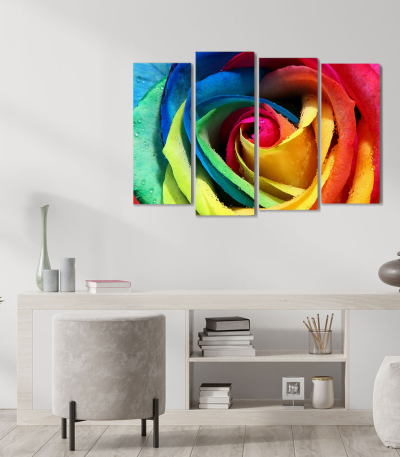 Πίνακας Καμβάς Τετράπτυχος Colored Rose - Χρωματιστό τριαντάφυλλο