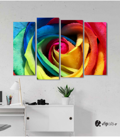 Πίνακας Καμβάς Τετράπτυχος Colored Rose - Χρωματιστό τριαντάφυλλο