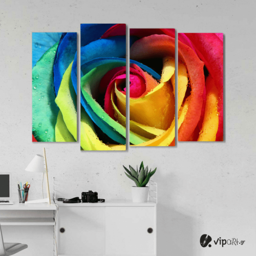 Πίνακας Καμβάς Τετράπτυχος Colored Rose - Χρωματιστό τριαντάφυλλο