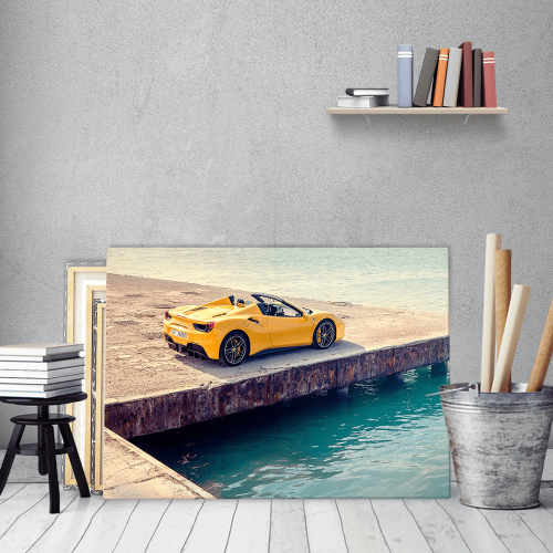 Πίνακας Καμβάς κίτρινο γρήγορο αυτοκίνητο Yellow Fast Car ferrari