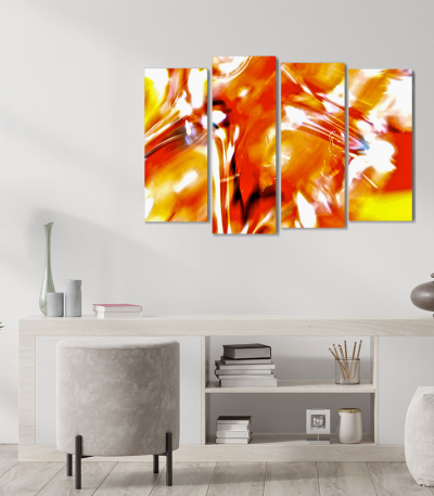 Πίνακας Καμβάς Τετράπτυχος Orange Artistic Paint - Πορτοκαλί καλλιτεχνικό χρώμα