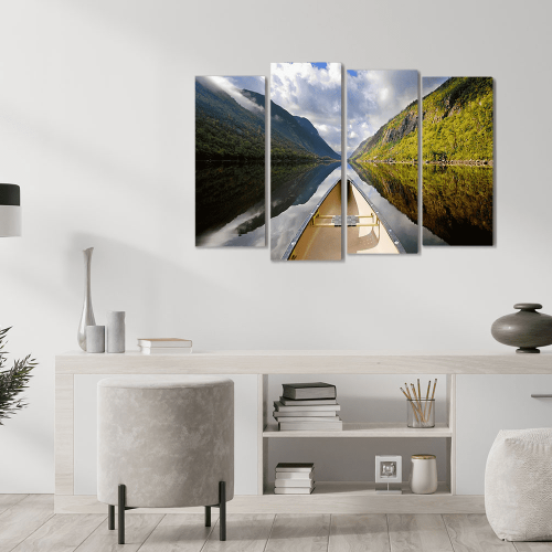 Πίνακας Καμβάς Τετράπτυχος Mountain Boat Mirror - Καθρέφτης βουνού