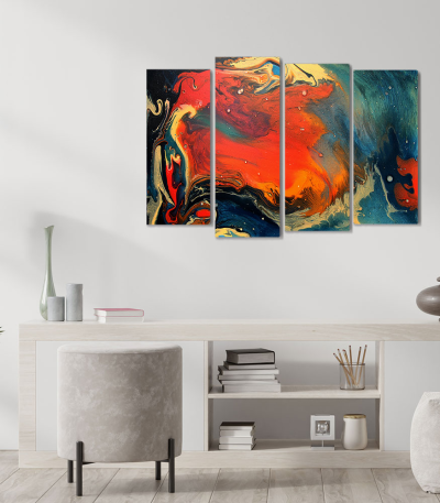 Πίνακας Καμβάς Τετράπτυχος Colored Wavy Design - Χρωματιστό κυματιστό σχέδιο