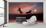Ταπετσαρία Τοίχου άλογα ηλιοβασίλεμα Horses Sunset
