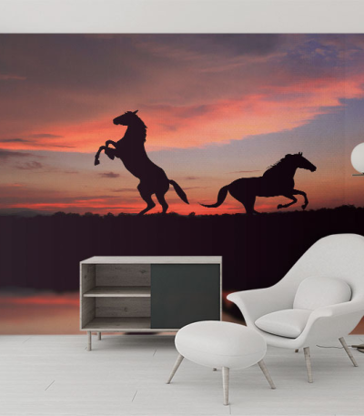 Ταπετσαρία Τοίχου άλογα ηλιοβασίλεμα Horses Sunset