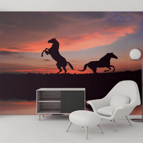 Ταπετσαρία Τοίχου άλογα ηλιοβασίλεμα Horses Sunset