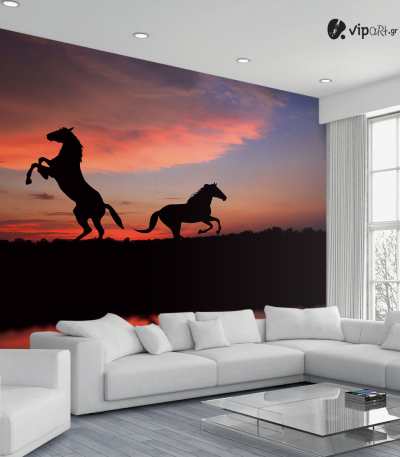 Ταπετσαρία Τοίχου άλογα ηλιοβασίλεμα Horses Sunset