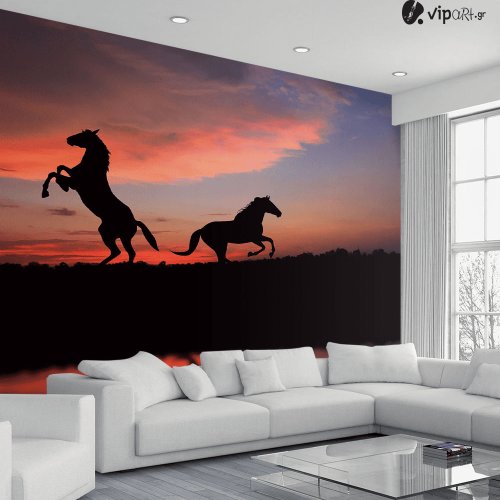 Ταπετσαρία Τοίχου άλογα ηλιοβασίλεμα Horses Sunset