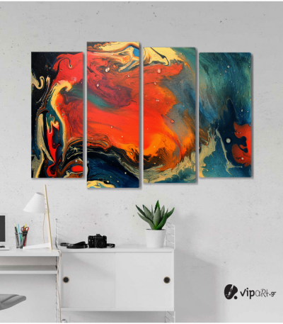 Πίνακας Καμβάς Τετράπτυχος Colored Wavy Design - Χρωματιστό κυματιστό σχέδιο