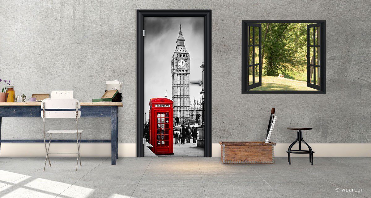 Αυτοκόλλητο Πόρτας "London Black&White Red"