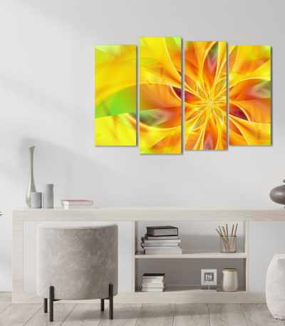Πίνακας Καμβάς Τετράπτυχος Flower Orange Spiral - Λουλούδι πορτοκαλί σπείρα