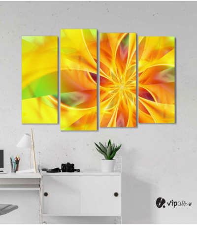 Πίνακας Καμβάς Τετράπτυχος Flower Orange Spiral - Λουλούδι πορτοκαλί σπείρα