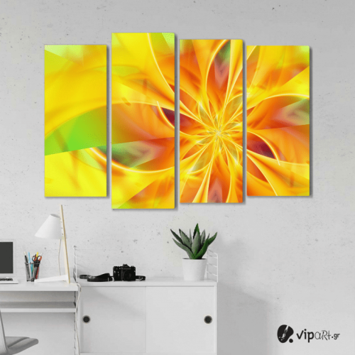 Πίνακας Καμβάς Τετράπτυχος Flower Orange Spiral - Λουλούδι πορτοκαλί σπείρα