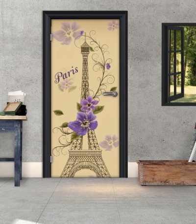 Αυτοκόλλητο Πόρτας "Design Paris Purple Flowers"