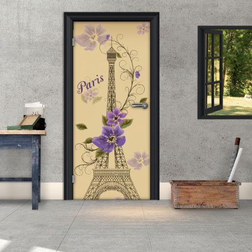Αυτοκόλλητο Πόρτας "Design Paris Purple Flowers"