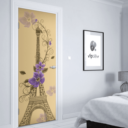 Αυτοκόλλητο Πόρτας "Design Paris Purple Flowers"