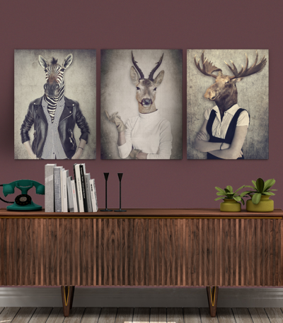 Σύνθεση Με Πίνακες Καμβάδες 30x40 - 3 Τεμάχια - Animal Heads