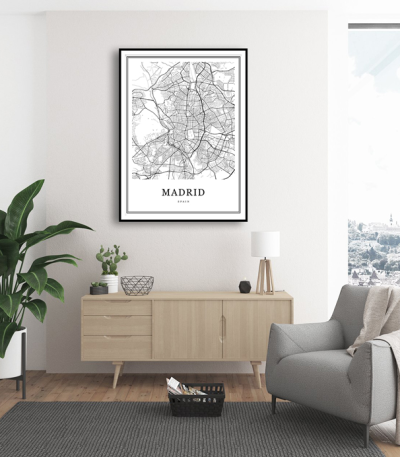 Εκτύπωση σε Αφίσα φωτογραφικό Χαρτί Madrid Spain Map black and white