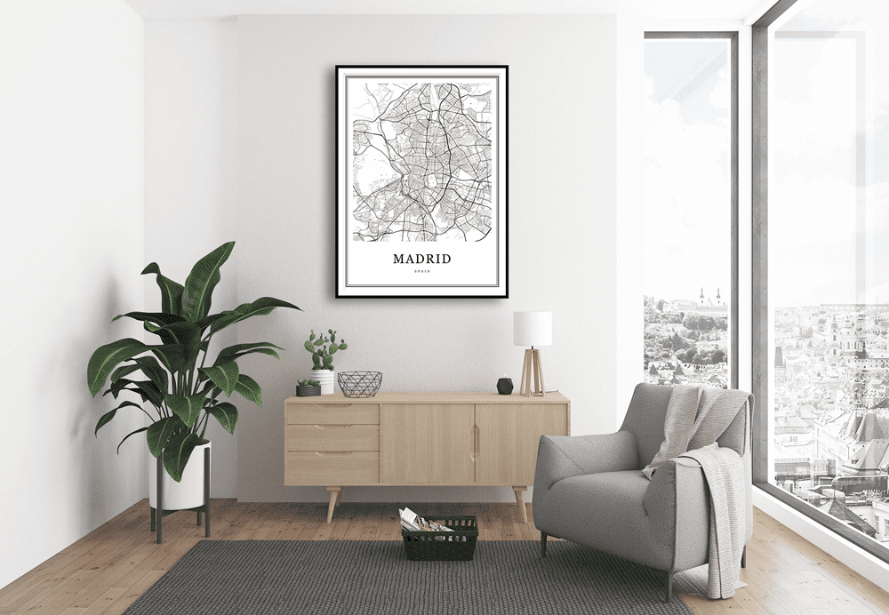 Εκτύπωση σε Αφίσα φωτογραφικό Χαρτί Madrid Spain Map black and white