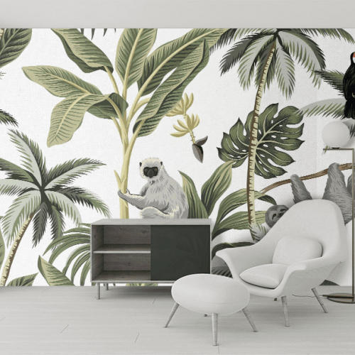 Ταπετσαρία Τοίχου Tropical vintage animals Exotic jungle