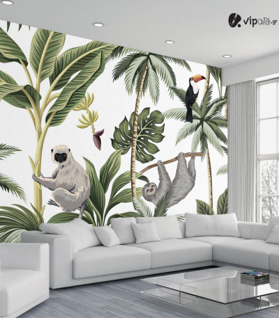 Ταπετσαρία Τοίχου Tropical vintage animals Exotic jungle