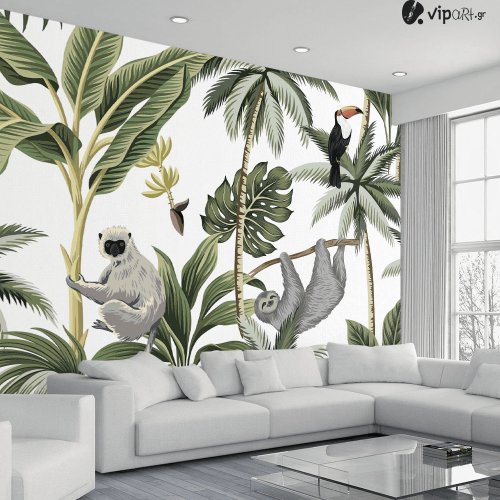 Ταπετσαρία Τοίχου Tropical vintage animals Exotic jungle