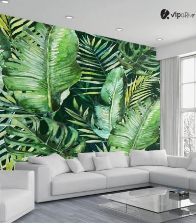 Αυτοκόλλητη Ταπετσαρία Τοίχου Green tropical palm - Πράσινα Φύλλα