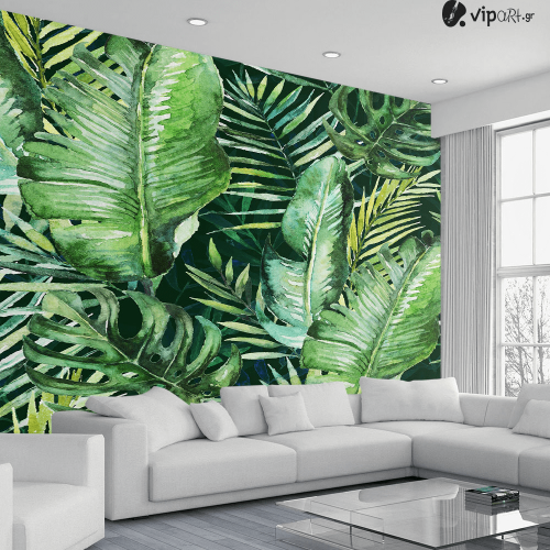 Αυτοκόλλητη Ταπετσαρία Τοίχου Green tropical palm - Πράσινα Φύλλα