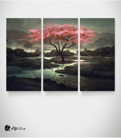 Καμβάς Τρίπτυχος Πίνακας Ζωγραφικής Cherry Blossom Tree