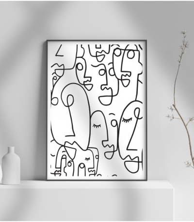 Εκτύπωση σε Αφίσα φωτογραφικό Χαρτί abstract art faces black and white