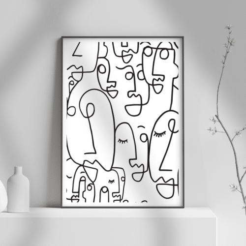 Εκτύπωση σε Αφίσα φωτογραφικό Χαρτί abstract art faces black and white