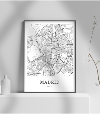 Εκτύπωση σε Αφίσα φωτογραφικό Χαρτί Madrid Spain Map black and white