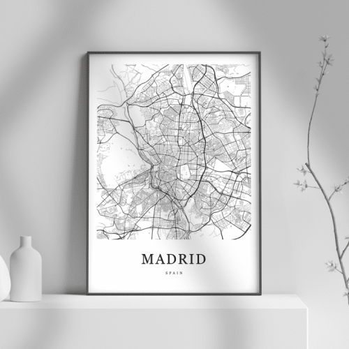 Εκτύπωση σε Αφίσα φωτογραφικό Χαρτί Madrid Spain Map black and white