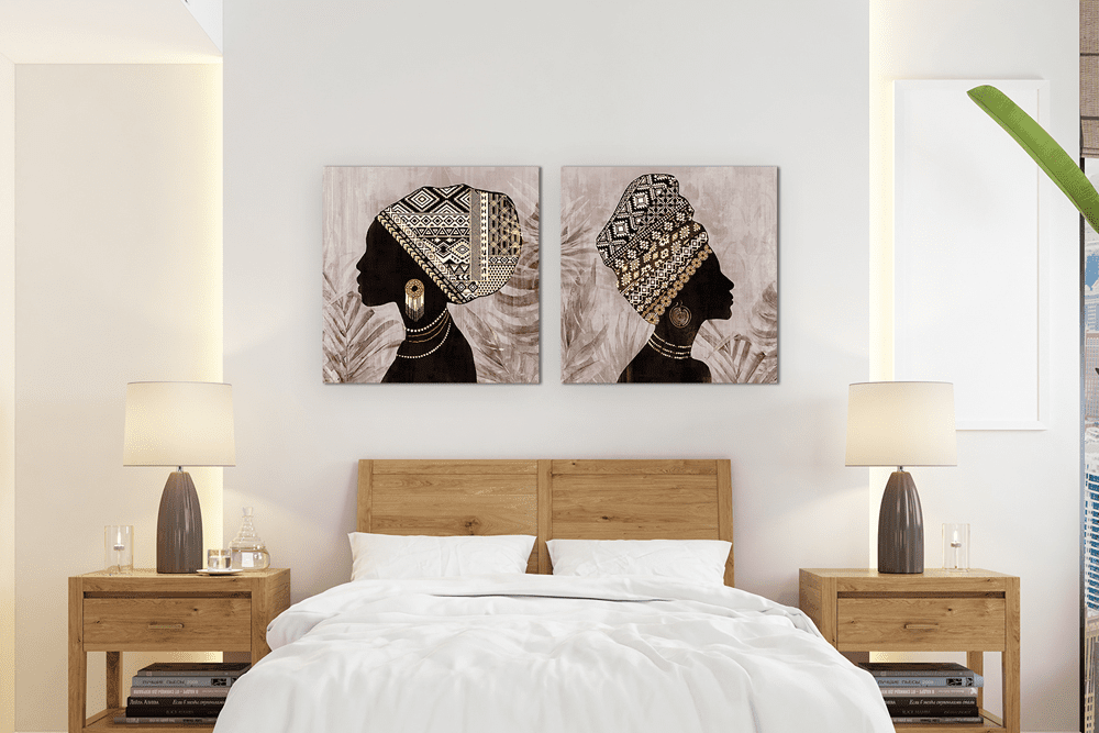 Σύνθεση Με Πίνακες Καμβάδες 60x60 - 2 Τεμάχια - African Women brown