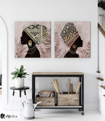 Σύνθεση Με Πίνακες Καμβάδες 60x60 - 2 Τεμάχια - African Women brown