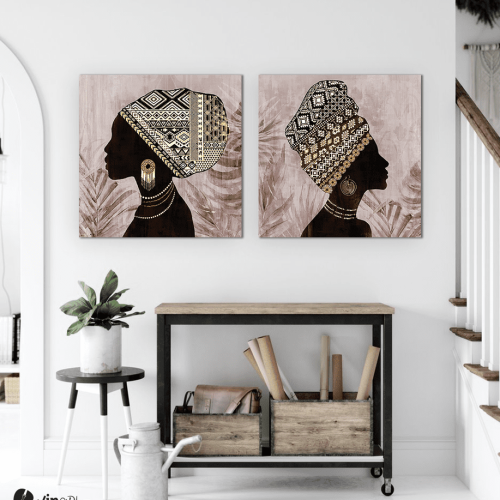 Σύνθεση Με Πίνακες Καμβάδες 60x60 - 2 Τεμάχια - African Women brown