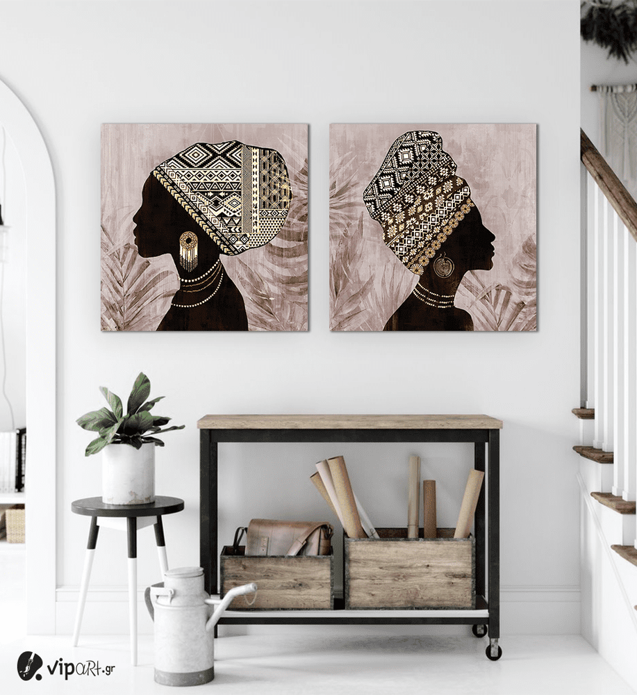 Σύνθεση Με Πίνακες Καμβάδες 60x60 - 2 Τεμάχια - African Women brown