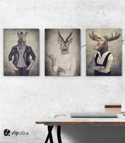 Σύνθεση Με Πίνακες Καμβάδες 30x40 - 3 Τεμάχια - Animal Heads