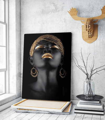 Πίνακας σε Καμβά woman dark skin gold makeup art