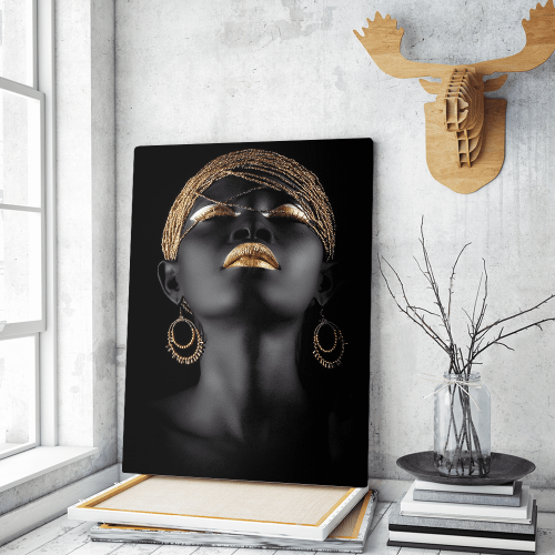 Πίνακας σε Καμβά woman dark skin gold makeup art