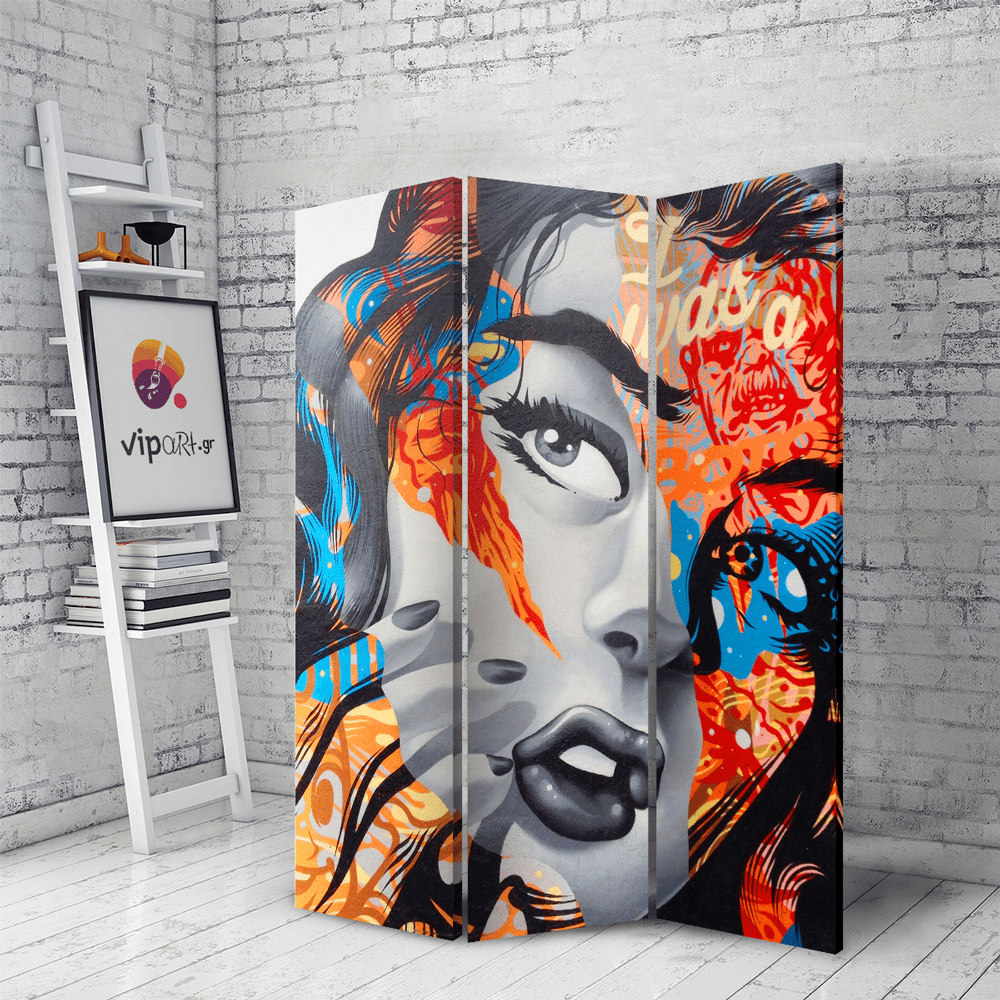 Διακοσμητικό Παραβάν Σε Καμβά με wall art graffiti woman