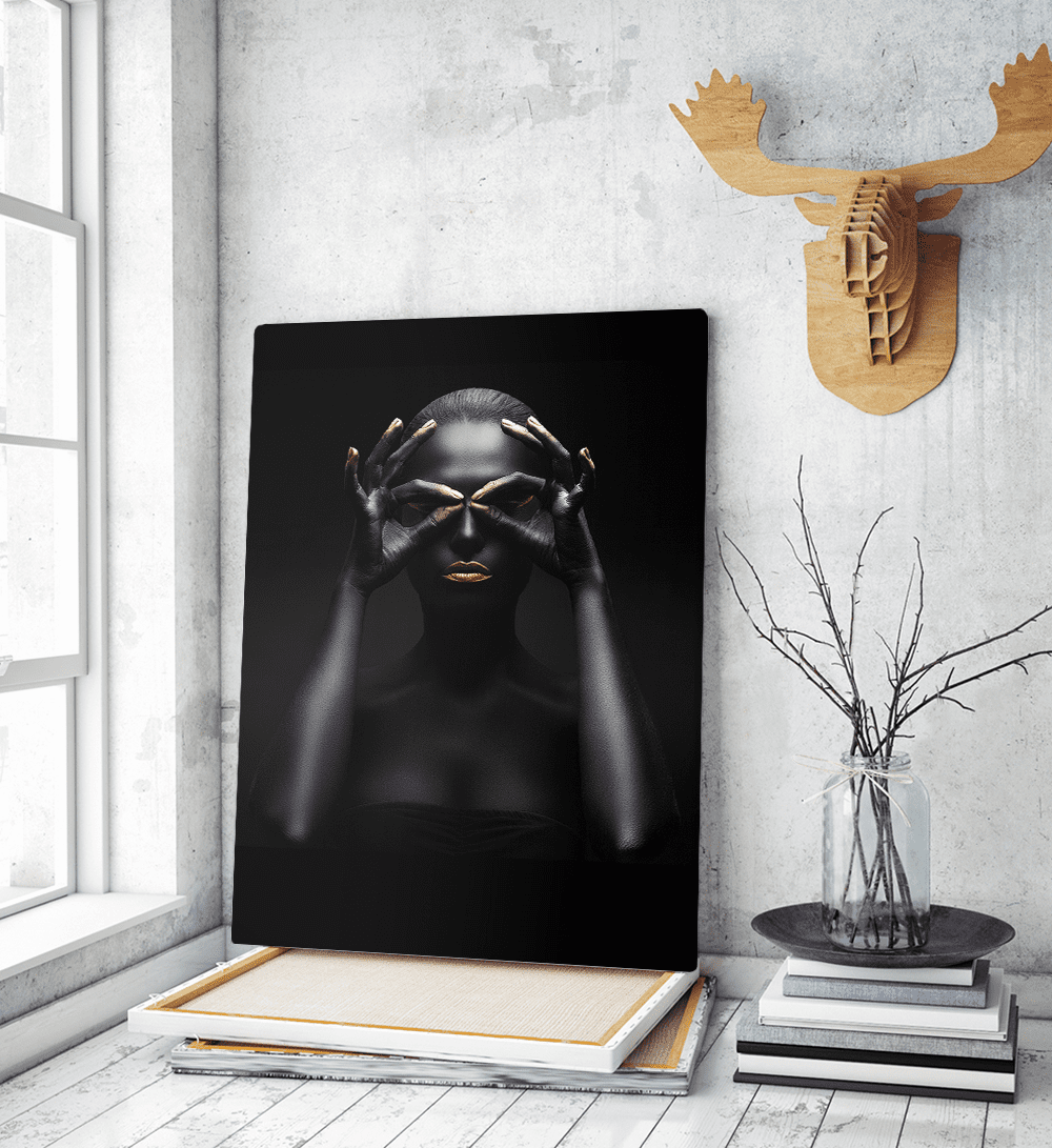 Πίνακας σε Καμβά : woman dark skin gold makeup art 6