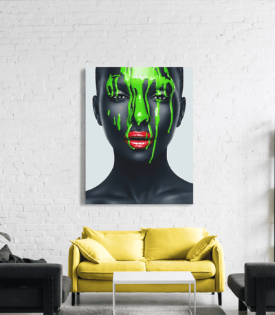 Πίνακας σε Καμβά : woman green makeup art red lips