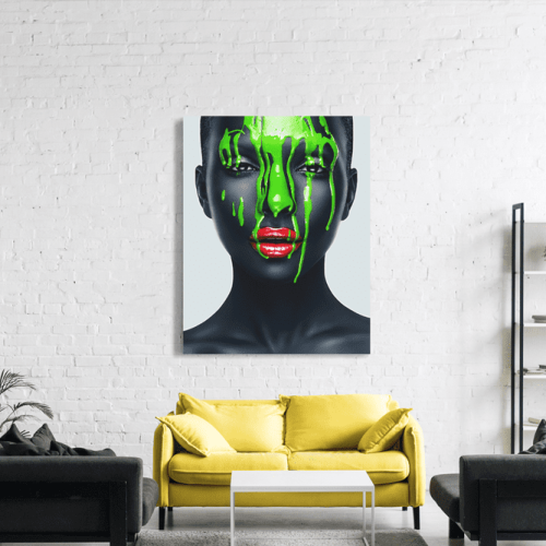 Πίνακας σε Καμβά : woman green makeup art red lips