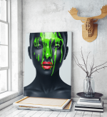 Πίνακας σε Καμβά woman green makeup art red lips
