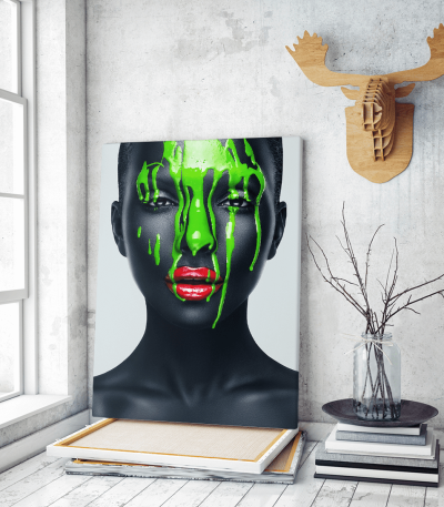 Πίνακας σε Καμβά woman green makeup art red lips