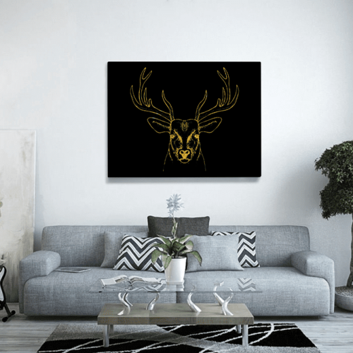 Πίνακας σε Καμβά : Gold art deer