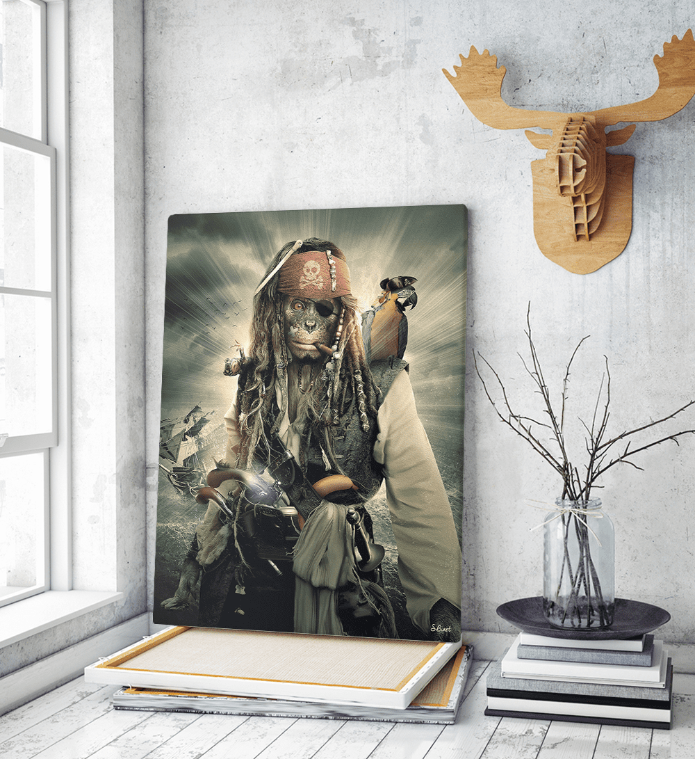 Πίνακας σε Καμβά Kate Caribbean Pirates Monkey Art