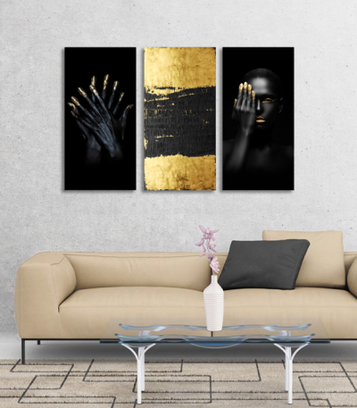Σύνθεση με Πίνακες σε Καμβά Gold and Black beauty 3 τεμάχια 40x80